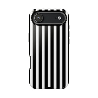 Black white horizontal stripe phone case cover with sleek modern design for iphone samsung galaxy s24 and google pixel back view