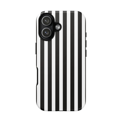 Back side of a black and white horizontal stripe phone case cover with sleek modern design for iphone samsung and pixel phones
