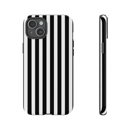 Black white horizontal stripe phone case cover with sleek modern design for iphone samsung galaxy s24 and google pixel back view
