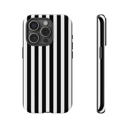 Back side of black and white horizontal stripe phone case cover with a sleek modern design for iphone samsung galaxy s24 and pixel