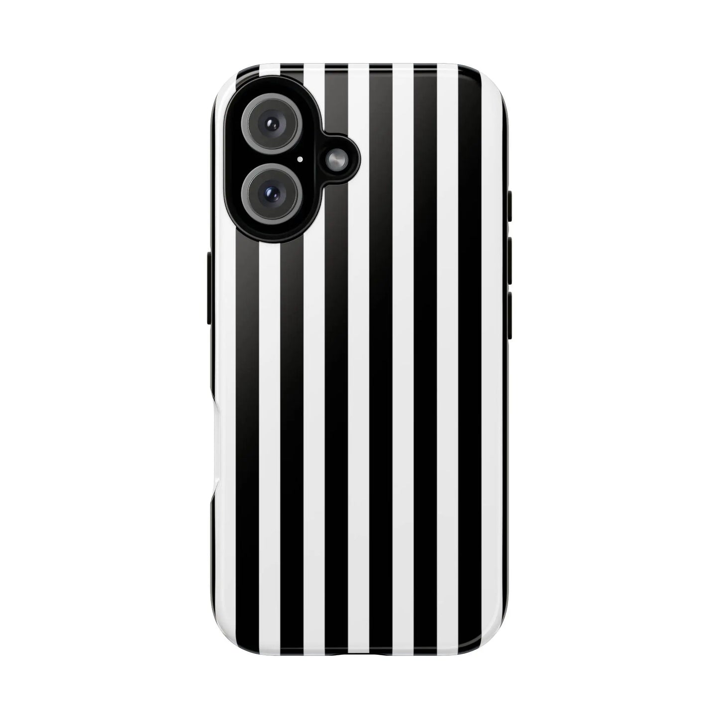 Black white horizontal stripe phone case cover with sleek modern design shown from back for iphone samsung galaxy s24 and pixel