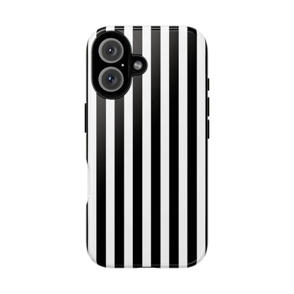 Black white horizontal stripe phone case cover with sleek modern design shown from back for iphone samsung galaxy s24 and pixel