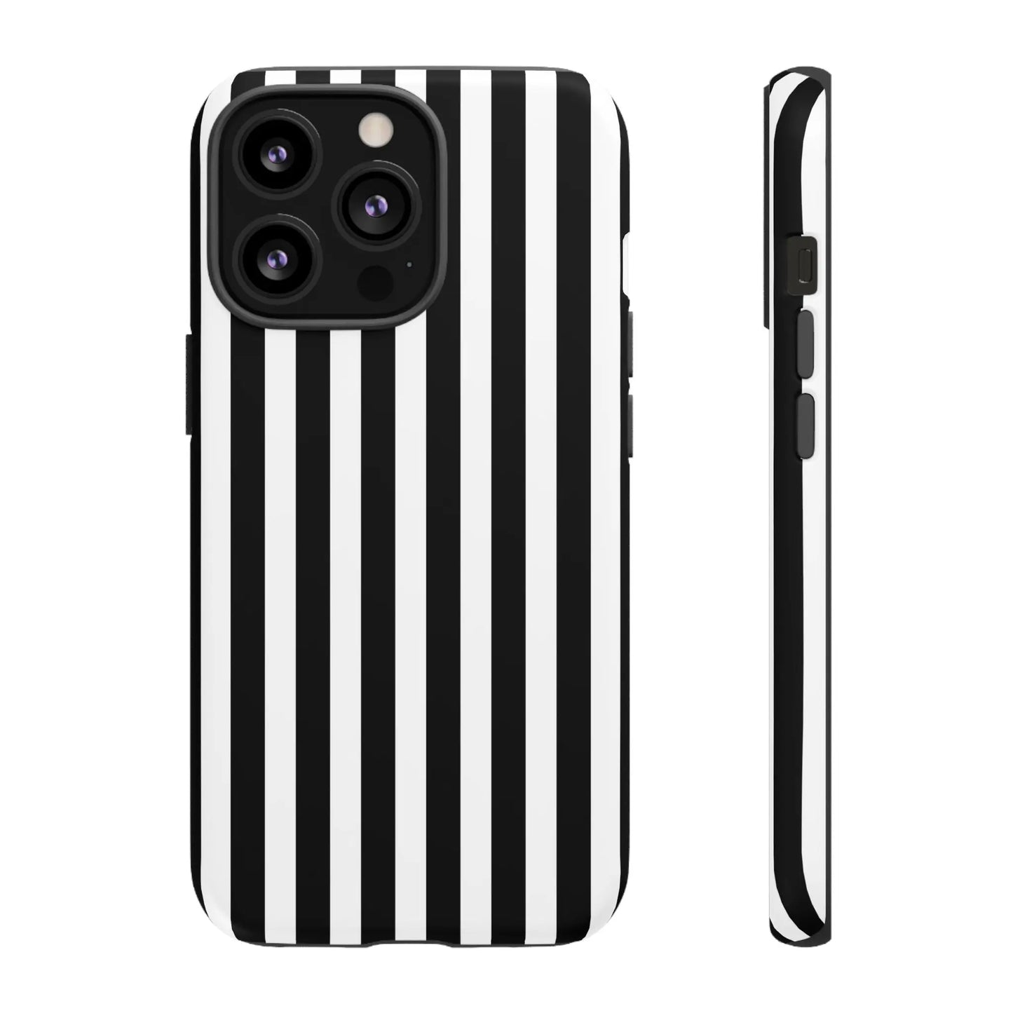 Black and white vertical stripe phone case cover showing back side for iPhone Samsung Galaxy S24 and Google Pixel phones