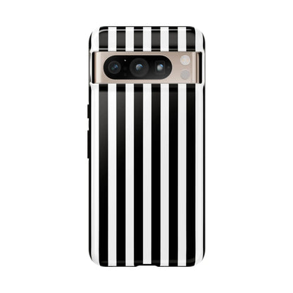 Black white horizontal stripe phone case cover with sleek modern design for iphone samsung galaxy s24 and google pixel back side