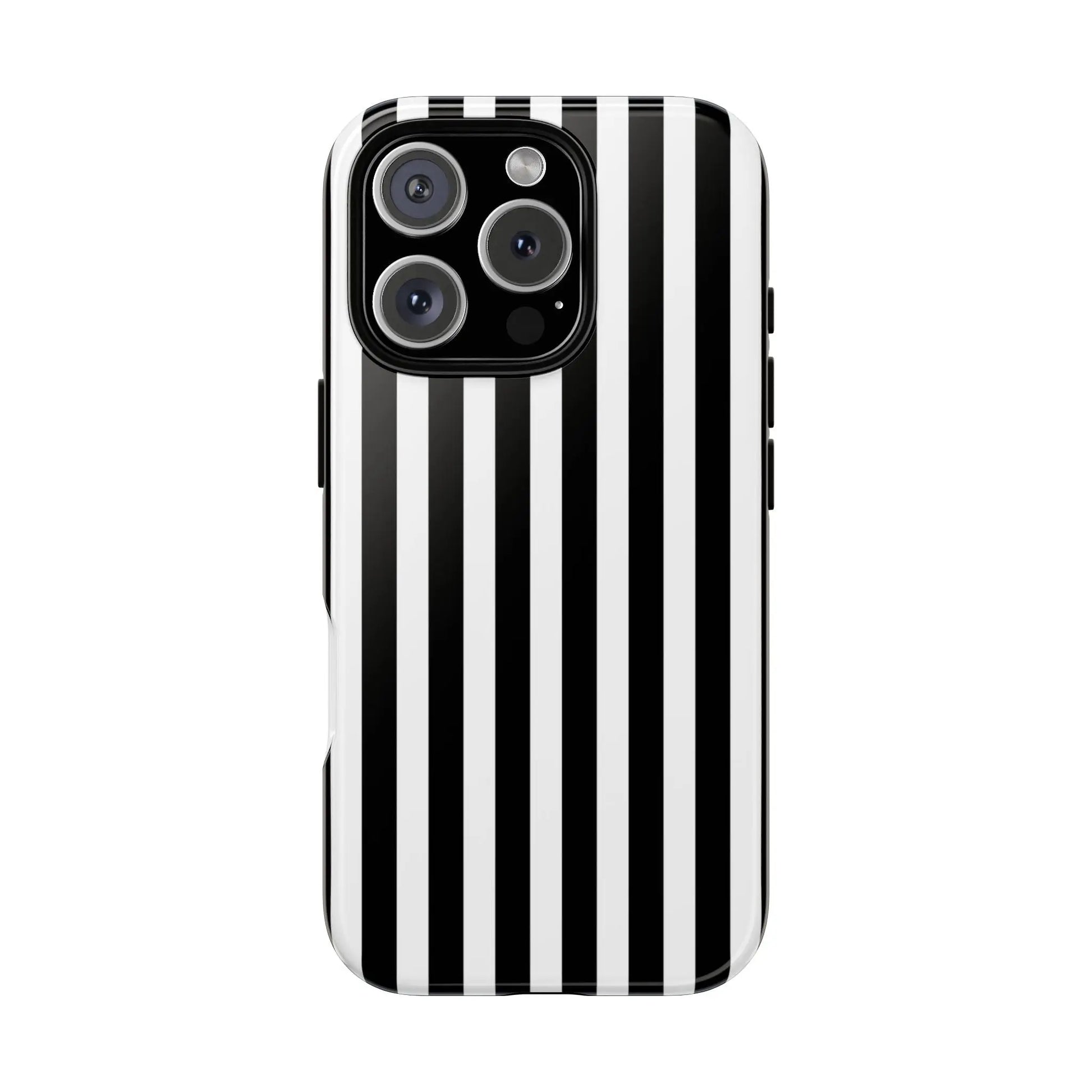 Black and white horizontal stripe phone case cover with sleek modern design for iphone samsung galaxy s24 and pixel phones back view