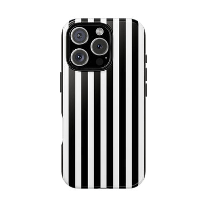 Black and white horizontal stripe phone case cover with sleek modern design for iphone samsung galaxy s24 and pixel phones back view