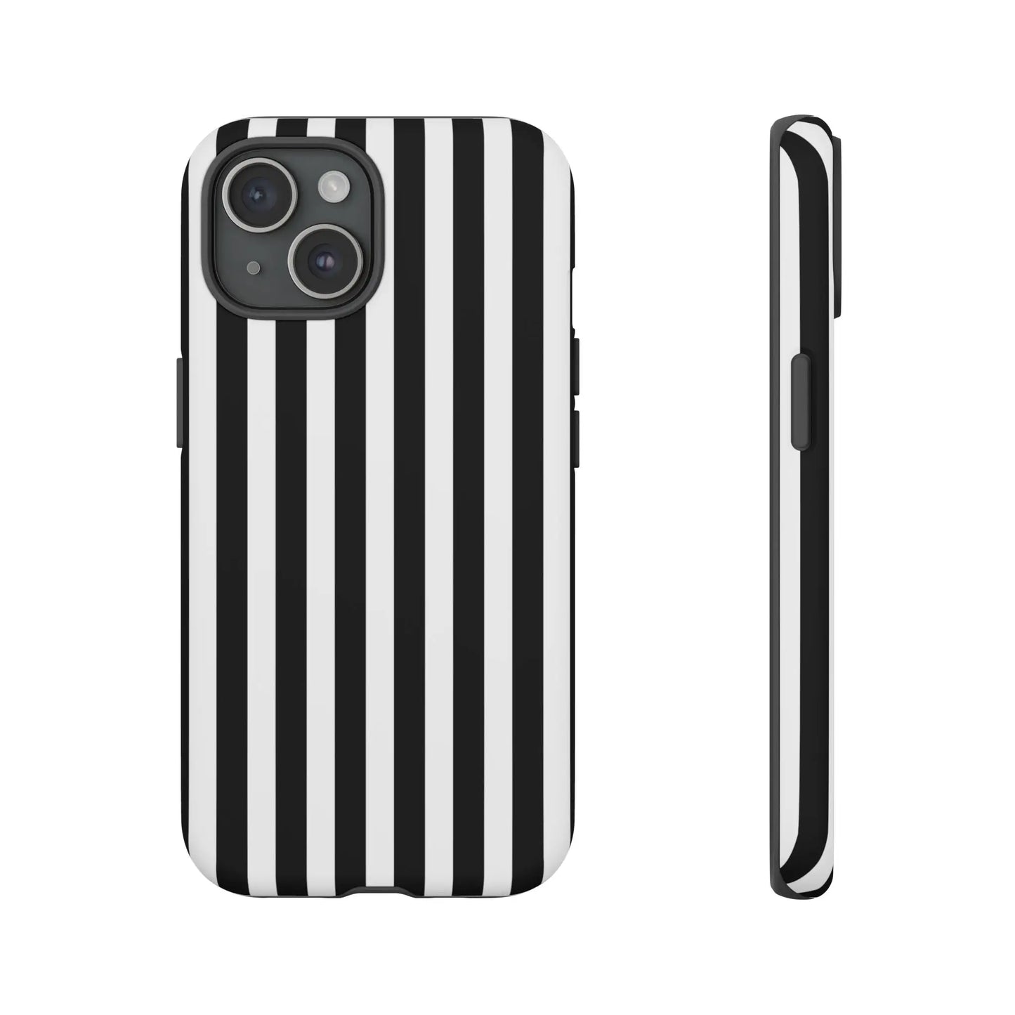 Black and white horizontal stripe phone case cover showing the back side with a sleek modern design for multiple phones