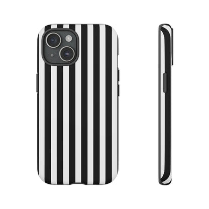 Black and white horizontal stripe phone case cover showing the back side with a sleek modern design for multiple phones