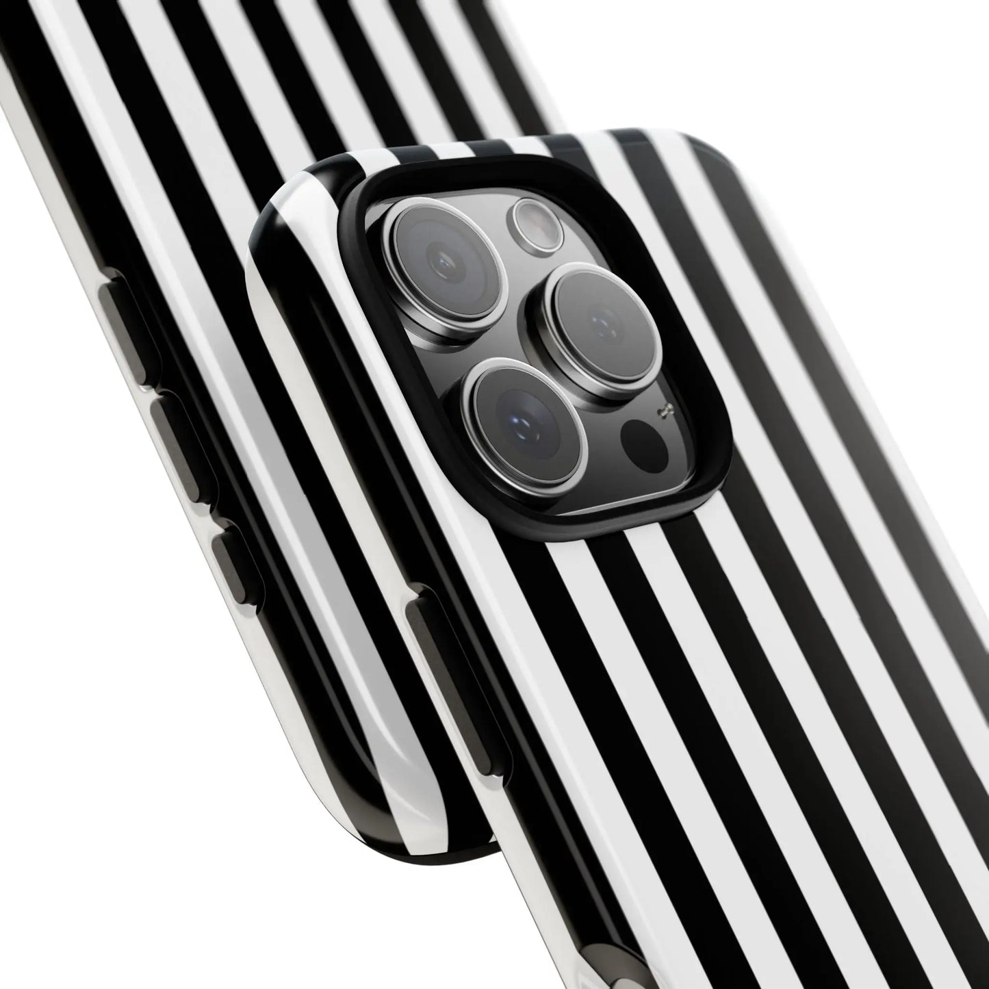 Black white horizontal stripe phone case cover with sleek glossy finish showing back side for iphone samsung pixel