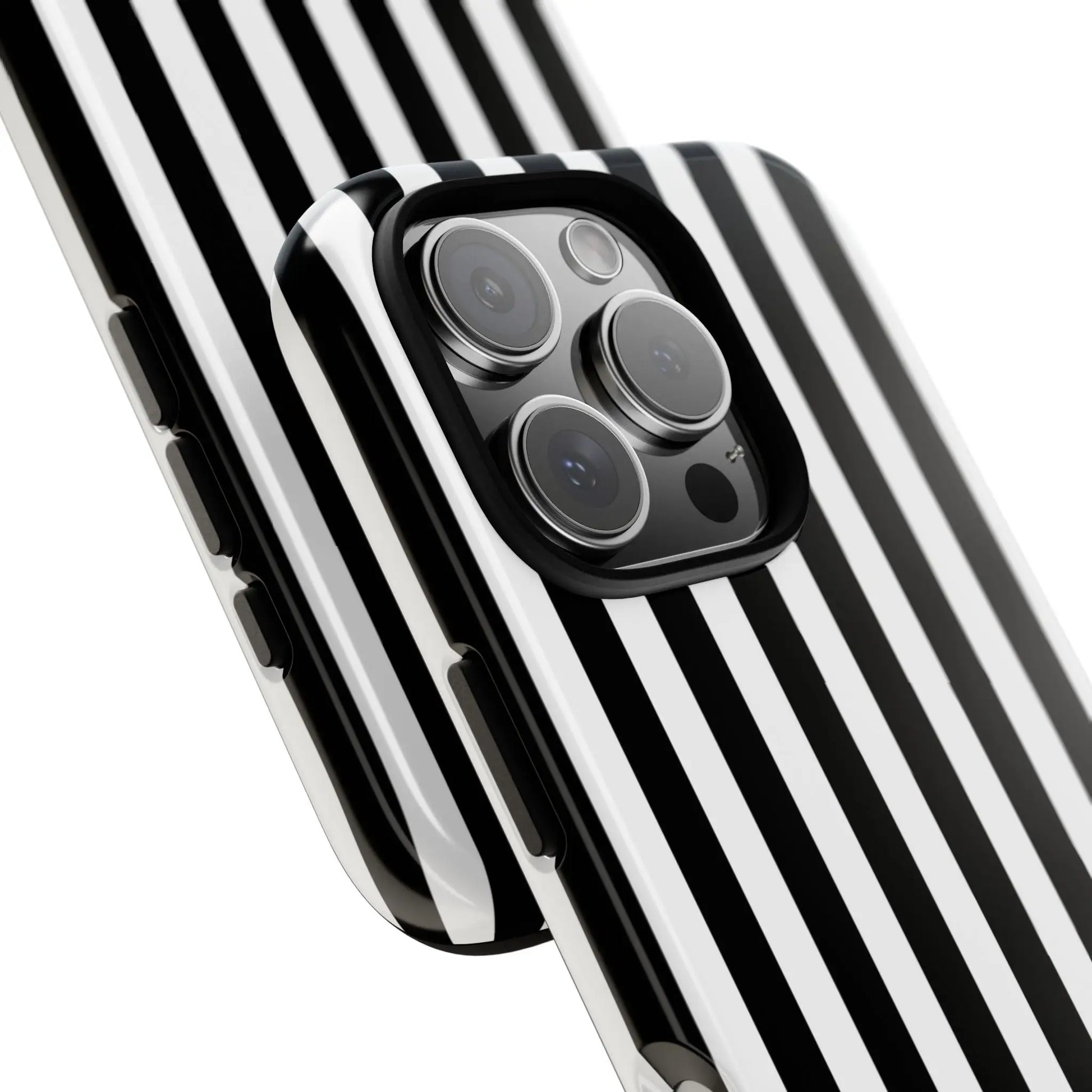 Black white horizontal stripe phone case cover with sleek glossy finish showing back side for iphone samsung pixel