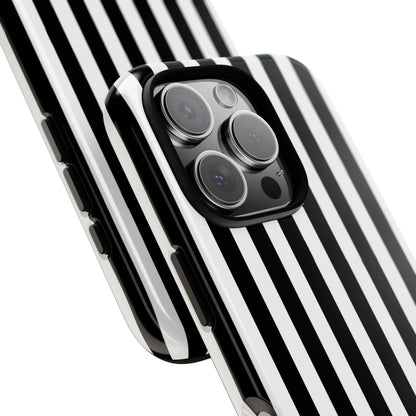 Black white horizontal stripe phone case cover with sleek glossy finish showing back side for iphone samsung pixel