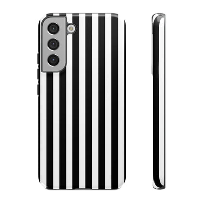 Black white horizontal stripe phone case cover showing the back with sleek glossy finish for iPhone Samsung Galaxy S24 Google Pixel