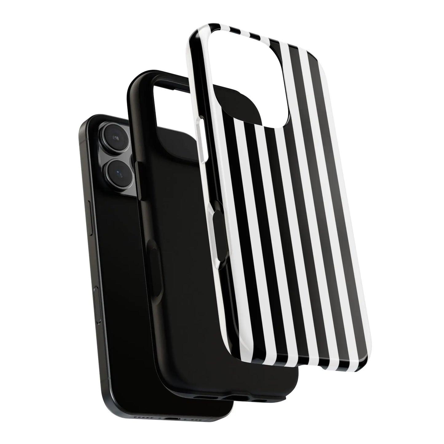 Black white horizontal stripe phone case cover with sleek modern design for iphone samsung galaxy s24 and google pixel back view