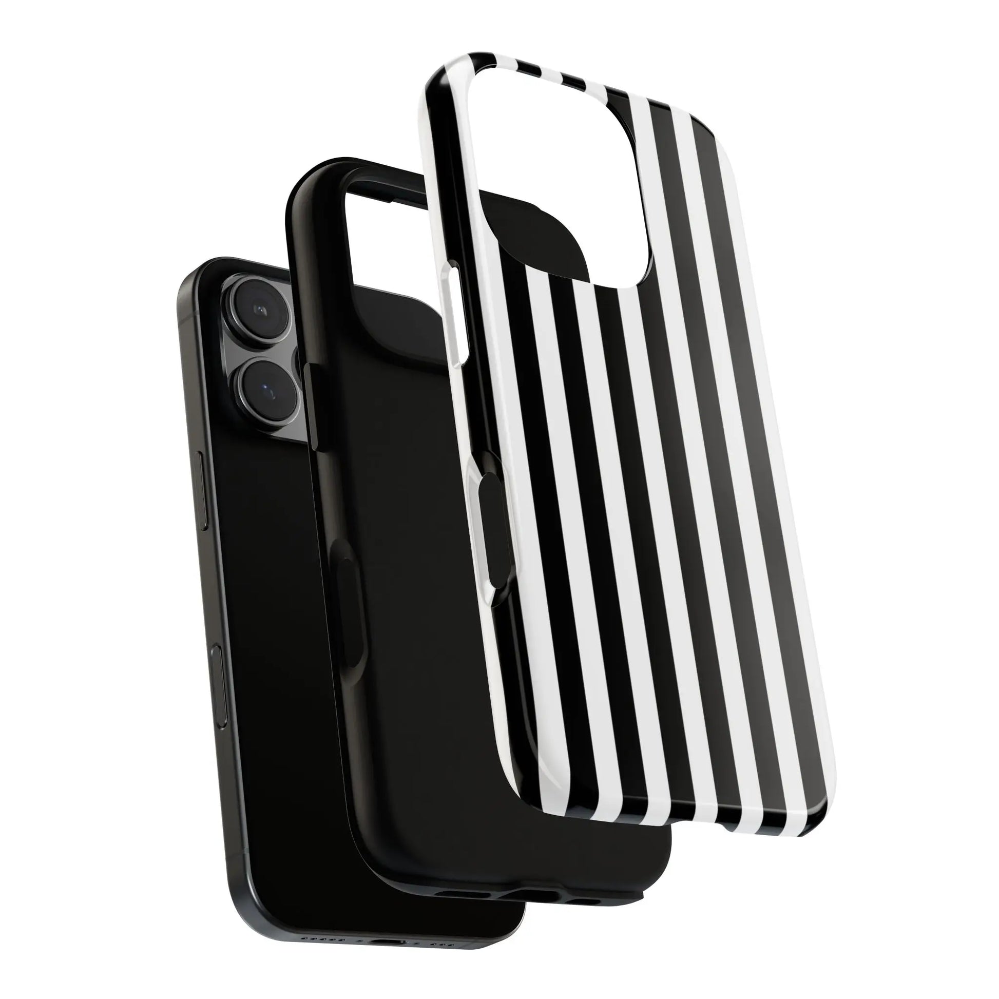 Black white horizontal stripe phone case cover with sleek modern design for iphone samsung galaxy s24 and google pixel back view
