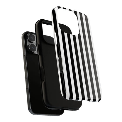 Black white horizontal stripe phone case cover with sleek modern design for iphone samsung galaxy s24 and google pixel back view