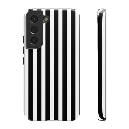 Black and white horizontal stripe phone case cover showing the back for samsung galaxy s21 with vertical stripes
