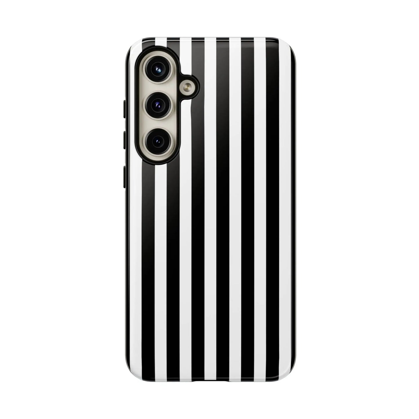 Black and white horizontal stripe phone case cover with sleek glossy finish for iphone samsung galaxy s24 and google pixel back side