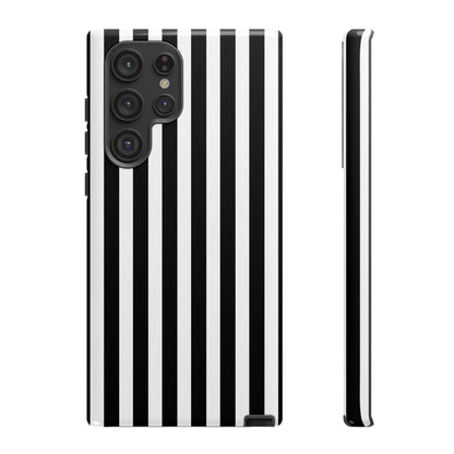 Black white horizontal stripe phone case cover showing back with sleek modern design for iPhone Samsung Galaxy and Pixel
