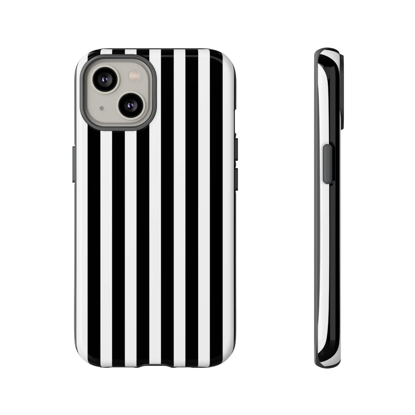 Black white horizontal stripe phone case cover showing the back with a sleek protective design for iPhone and Samsung