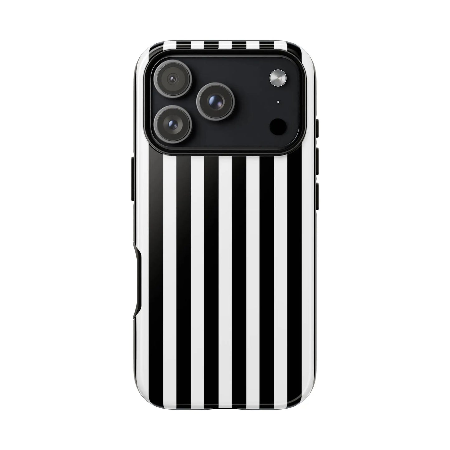 Black and white horizontal stripe phone case cover showing the back side with a sleek modern design for multiple phones