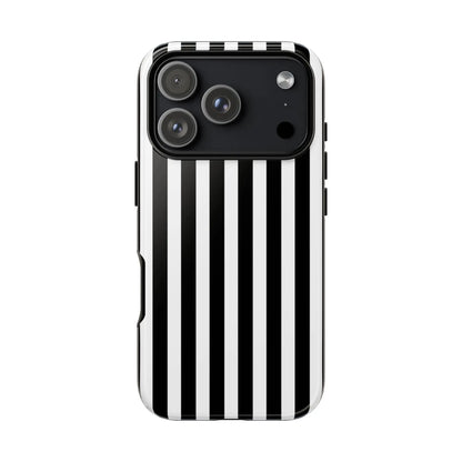 Black and white horizontal stripe phone case cover showing the back side with a sleek modern design for multiple phones