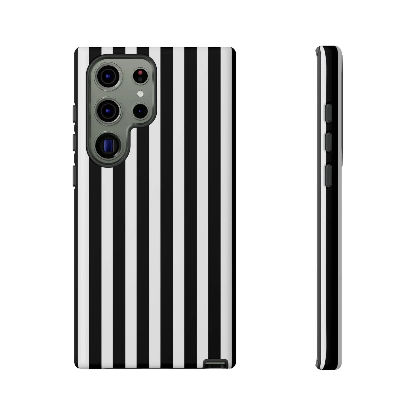 Black white horizontal stripe phone case cover showing back side with sleek modern design for iPhone Samsung Galaxy and Google Pixel