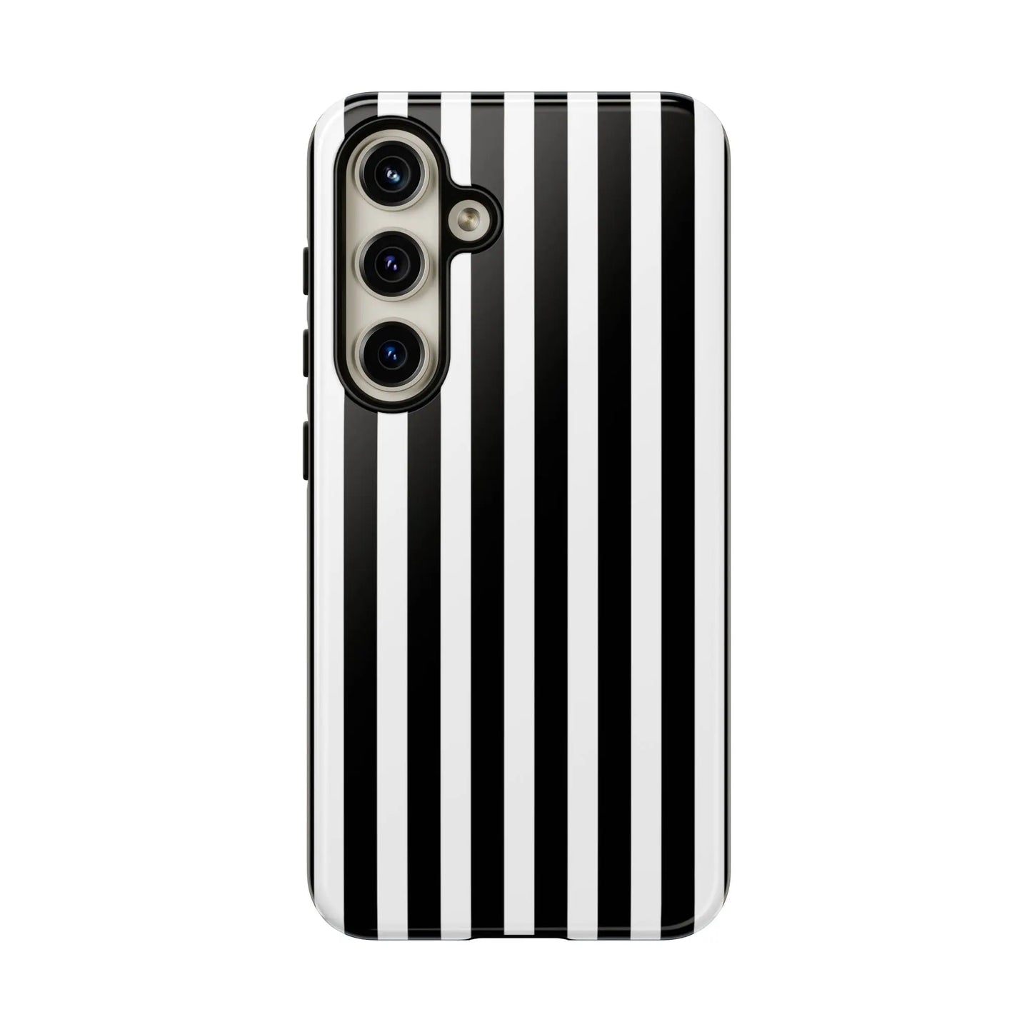 Black white horizontal stripe phone case cover with a sleek modern design for iphone samsung galaxy s24 and google pixel phones back side