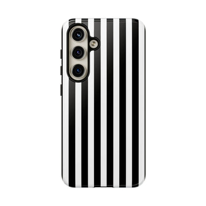 Black white horizontal stripe phone case cover with a sleek modern design for iphone samsung galaxy s24 and google pixel phones back side