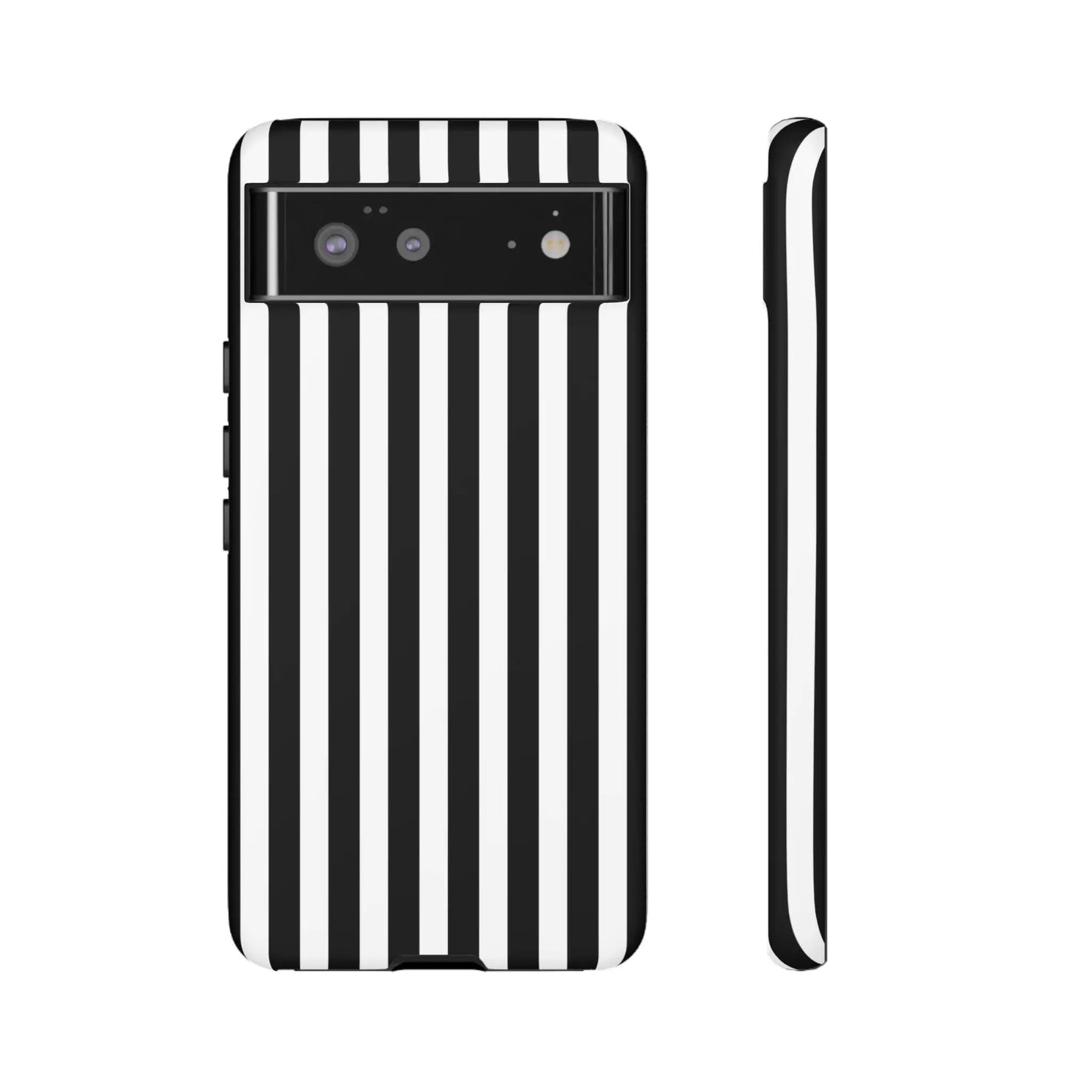 Black and white horizontal stripe phone case cover showing the back side with a sleek modern design for multiple phones