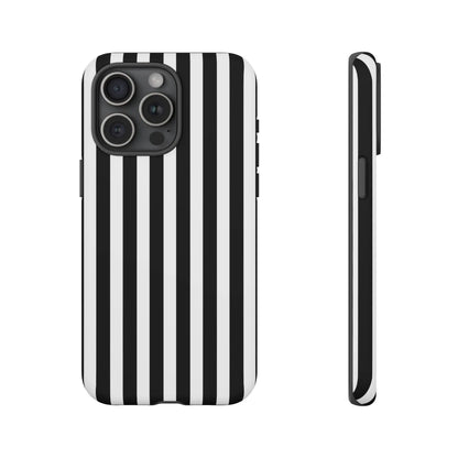 Black and white vertical stripe phone case cover showing the back side for iphone samsung galaxy s24 and google pixel phones