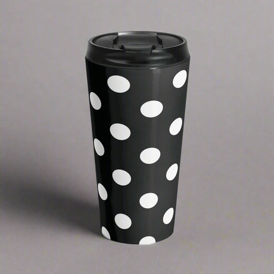 Black and White Polka Dot Stainless Steel Travel Mug Large Drink Tumbler Coffee Cup Hot Beverage Container On-the-Go