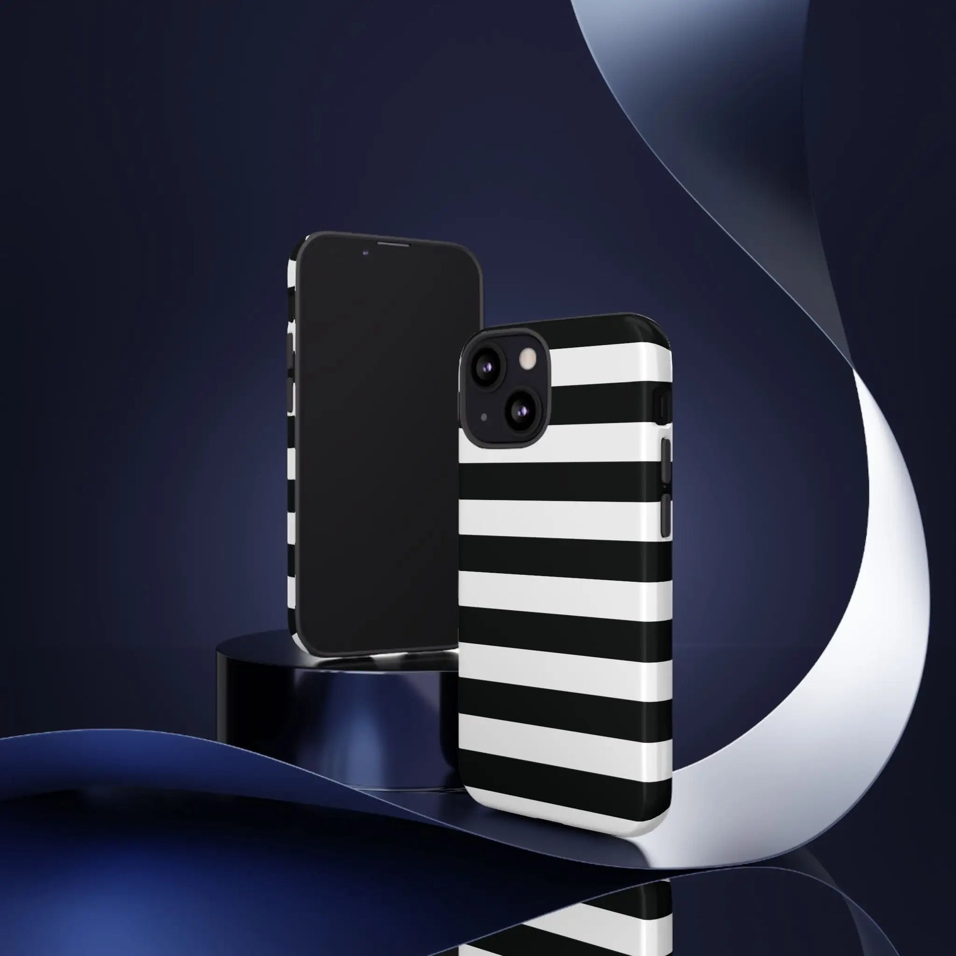 Black white stripe phone case for iphone samsung s and google pixel phones with sleek modern design back side view
