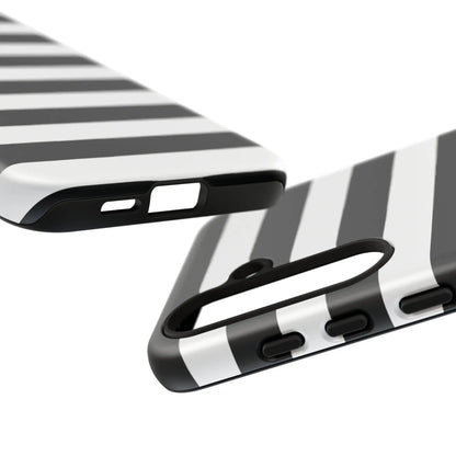 Black white stripe phone case showing the back side with sleek modern design for iphone samsung and google pixel phones