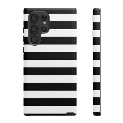 Black white stripe phone case with sleek modern design shown from the back for iphone samsung and google pixel phones