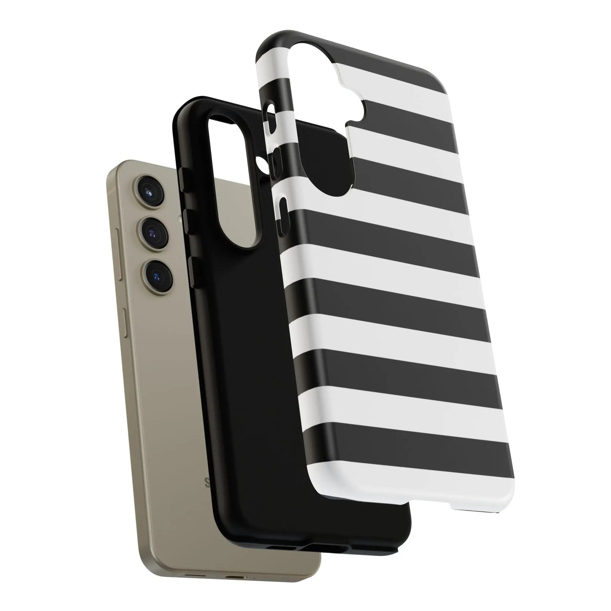 Black white stripe phone case for iphone samsung pixel showing the sleek back with modern stripe design