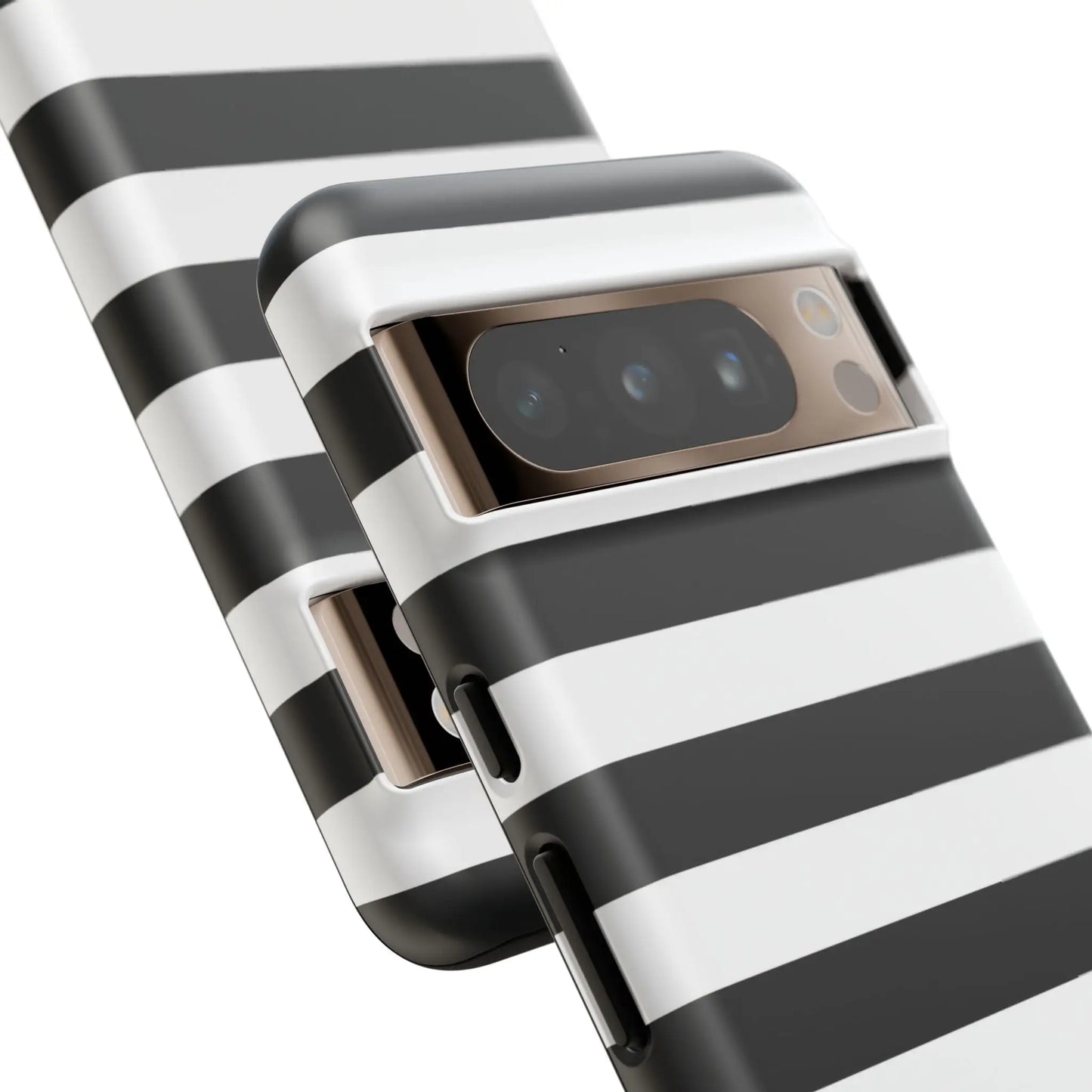 Black white stripe phone case with sleek modern design shown from back for iphone samsung s google pixel phones