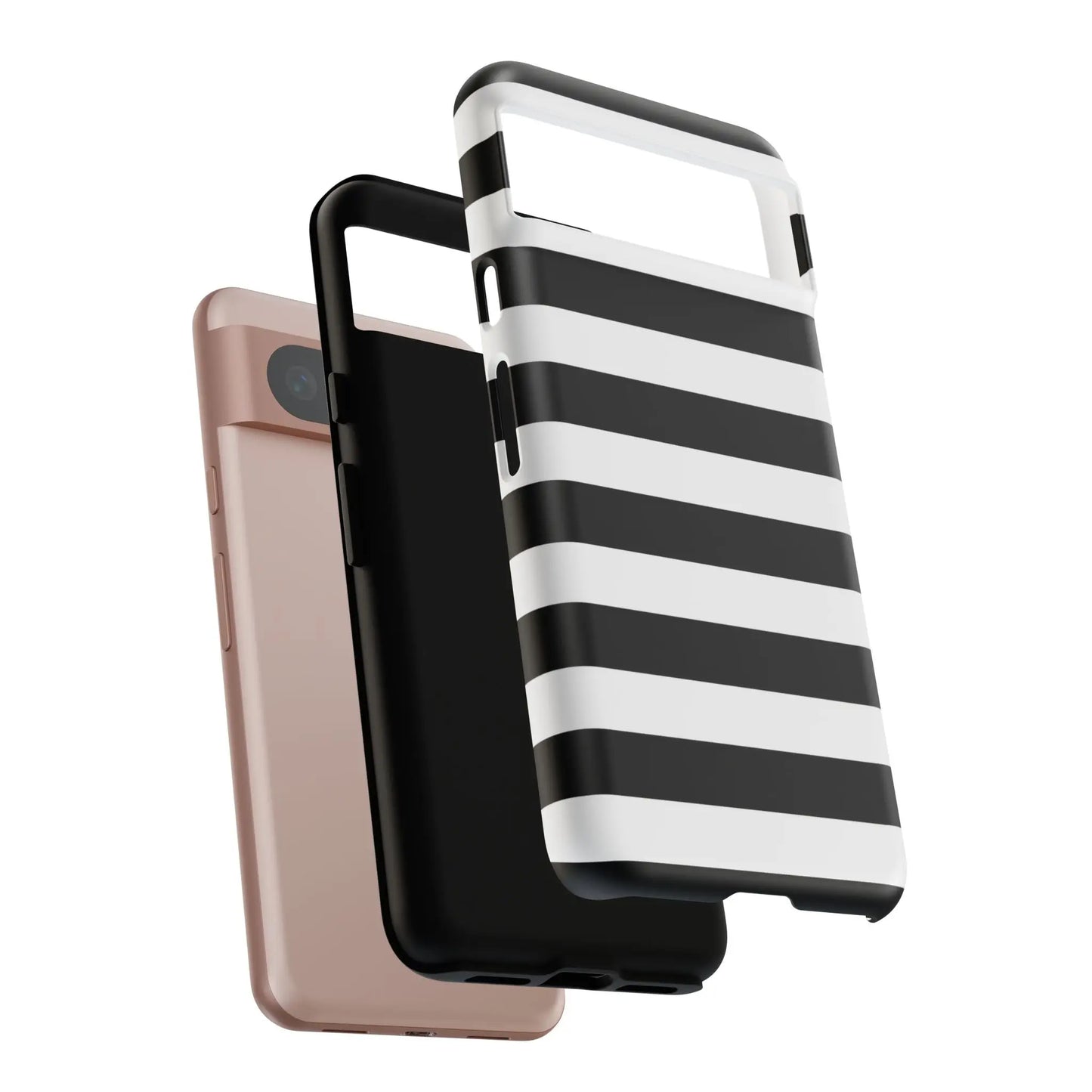 Black white stripe phone case with sleek dual-layer design shown from the back for iphone samsung and google pixel phones