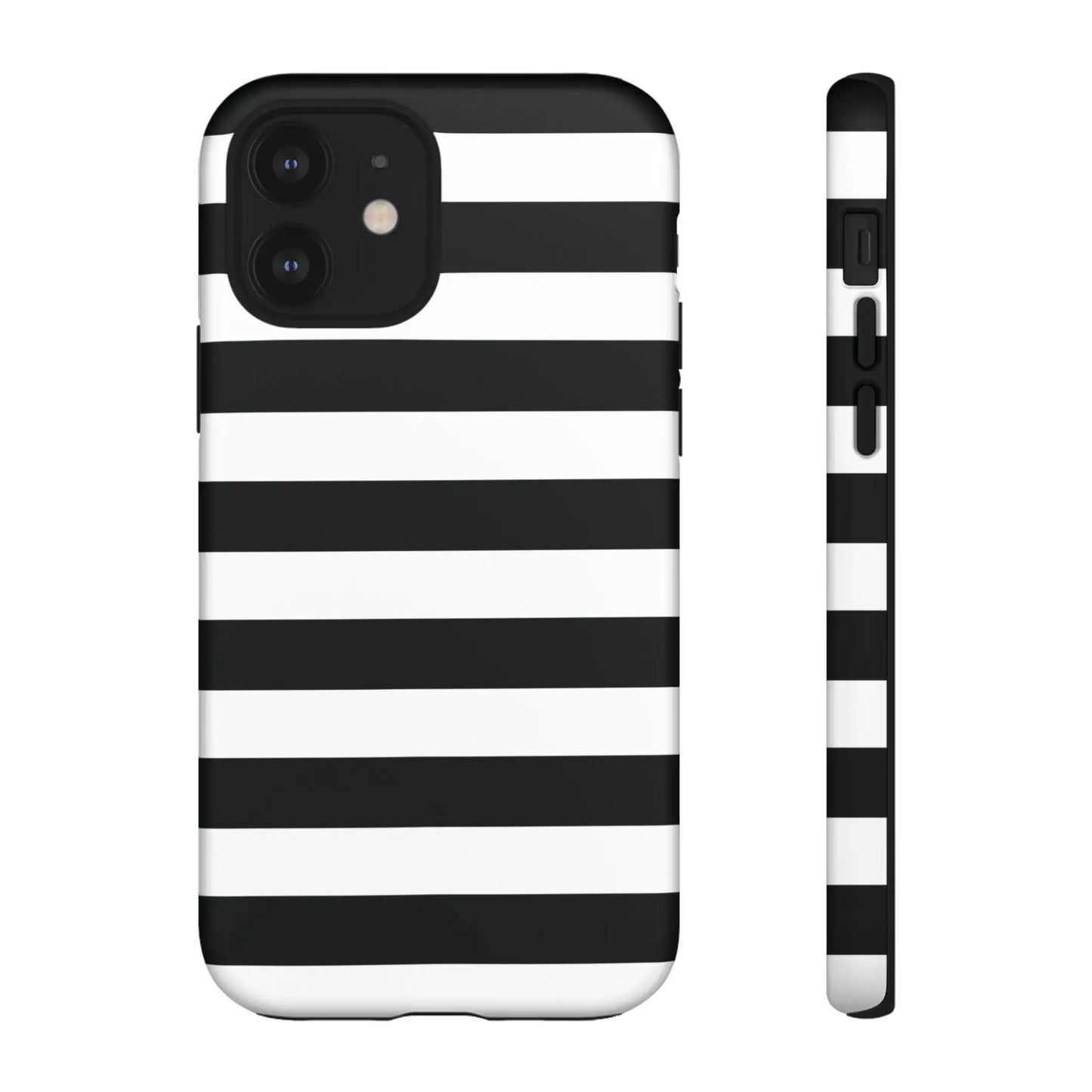 Black white stripe phone case for iphone samsung and google pixel showing sleek back with horizontal stripes