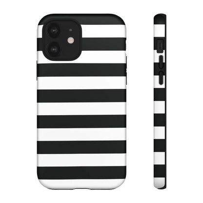 Black white stripe phone case for iphone samsung and google pixel showing sleek back with horizontal stripes