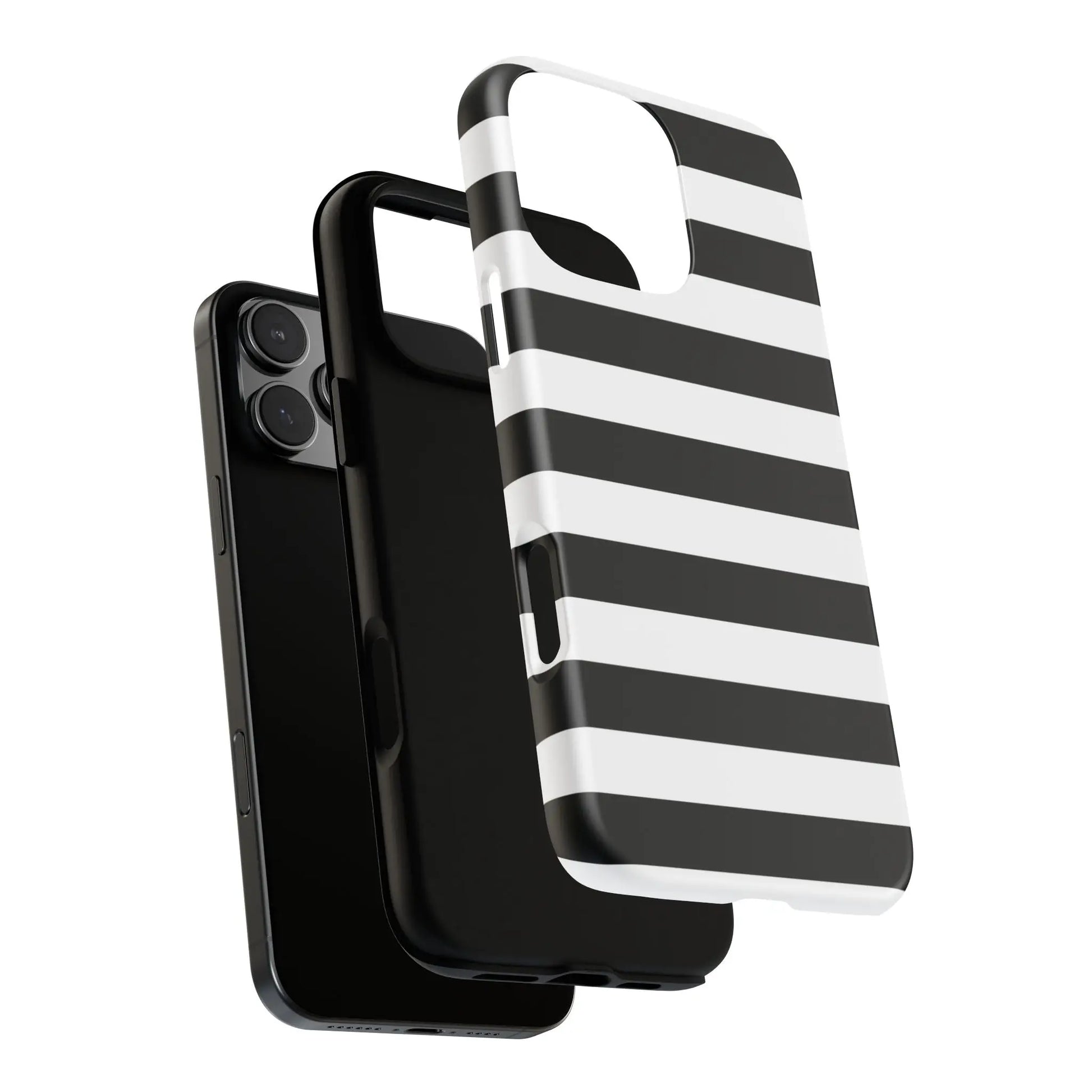 Black white stripe phone case with sleek modern design shown from back for iphone samsung and google pixel phones