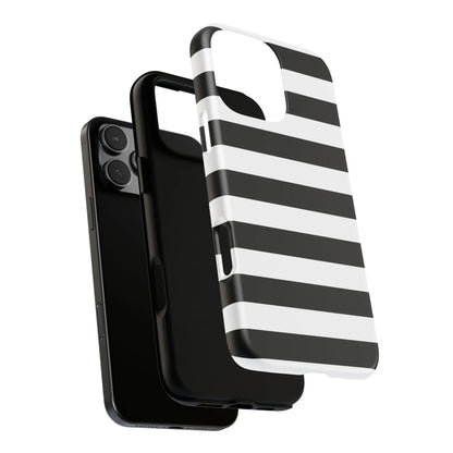 Black white stripe phone case with sleek modern design shown from back for iphone samsung and google pixel phones