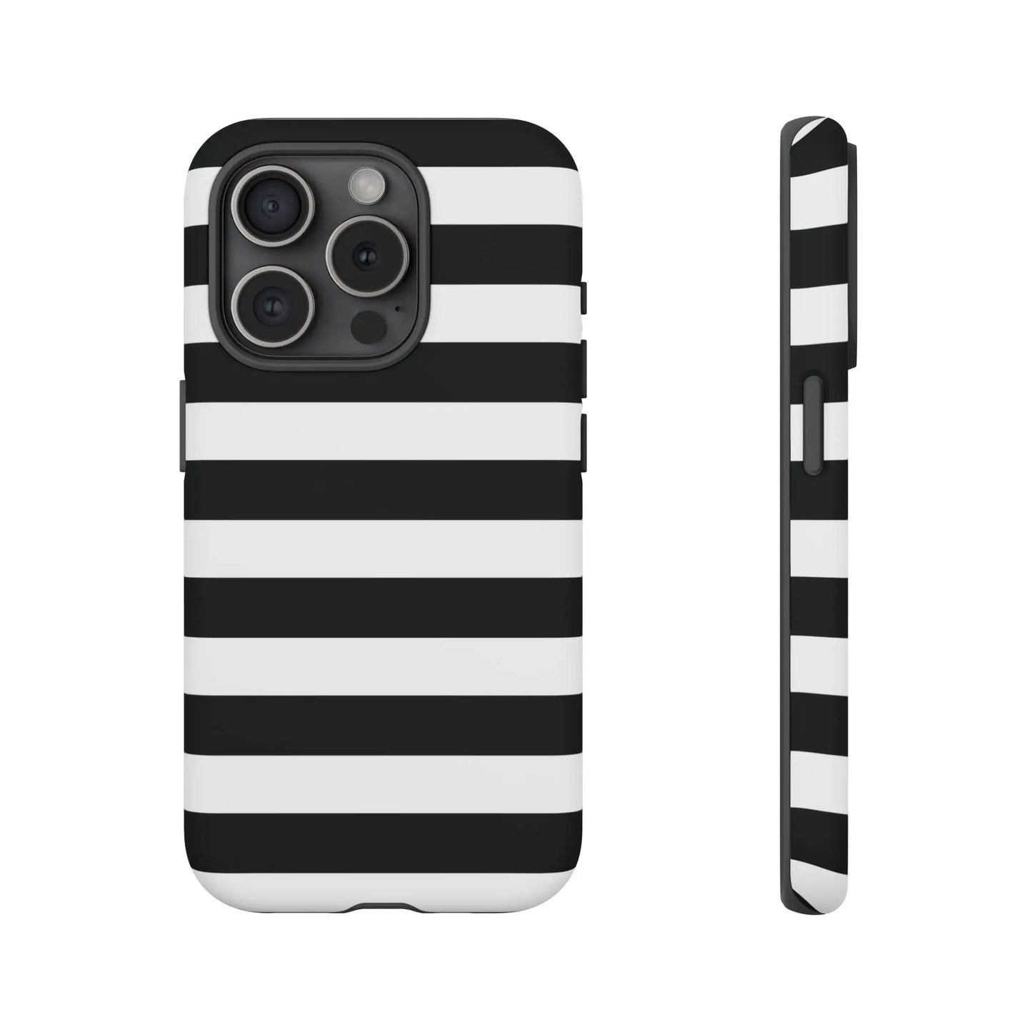 Black white stripe phone case with bold horizontal stripes shown from the back for iphone samsung and google pixel phones