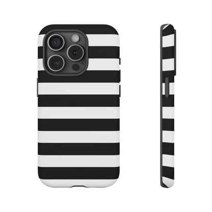 Black white stripe phone case with bold horizontal stripes shown from the back for iphone samsung and google pixel phones