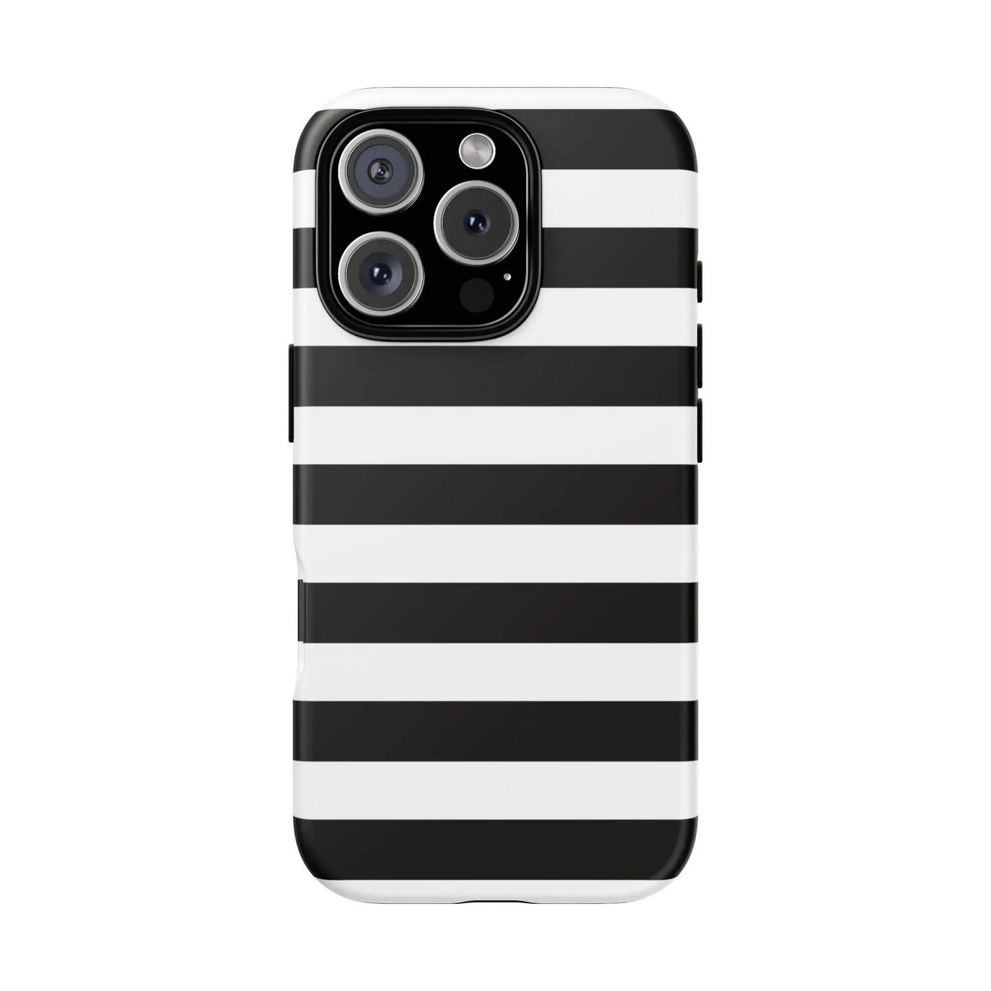 Black white stripe phone case with sleek modern design shown from the back for iphone samsung s and google pixel phones