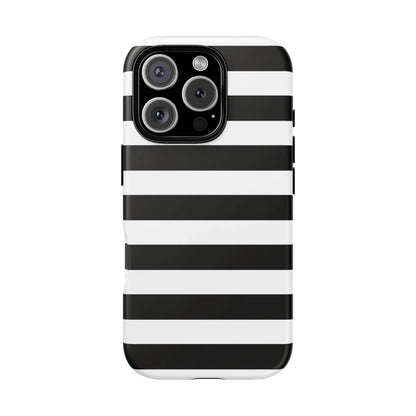Black white stripe phone case with sleek modern design shown from the back for iphone samsung s and google pixel phones