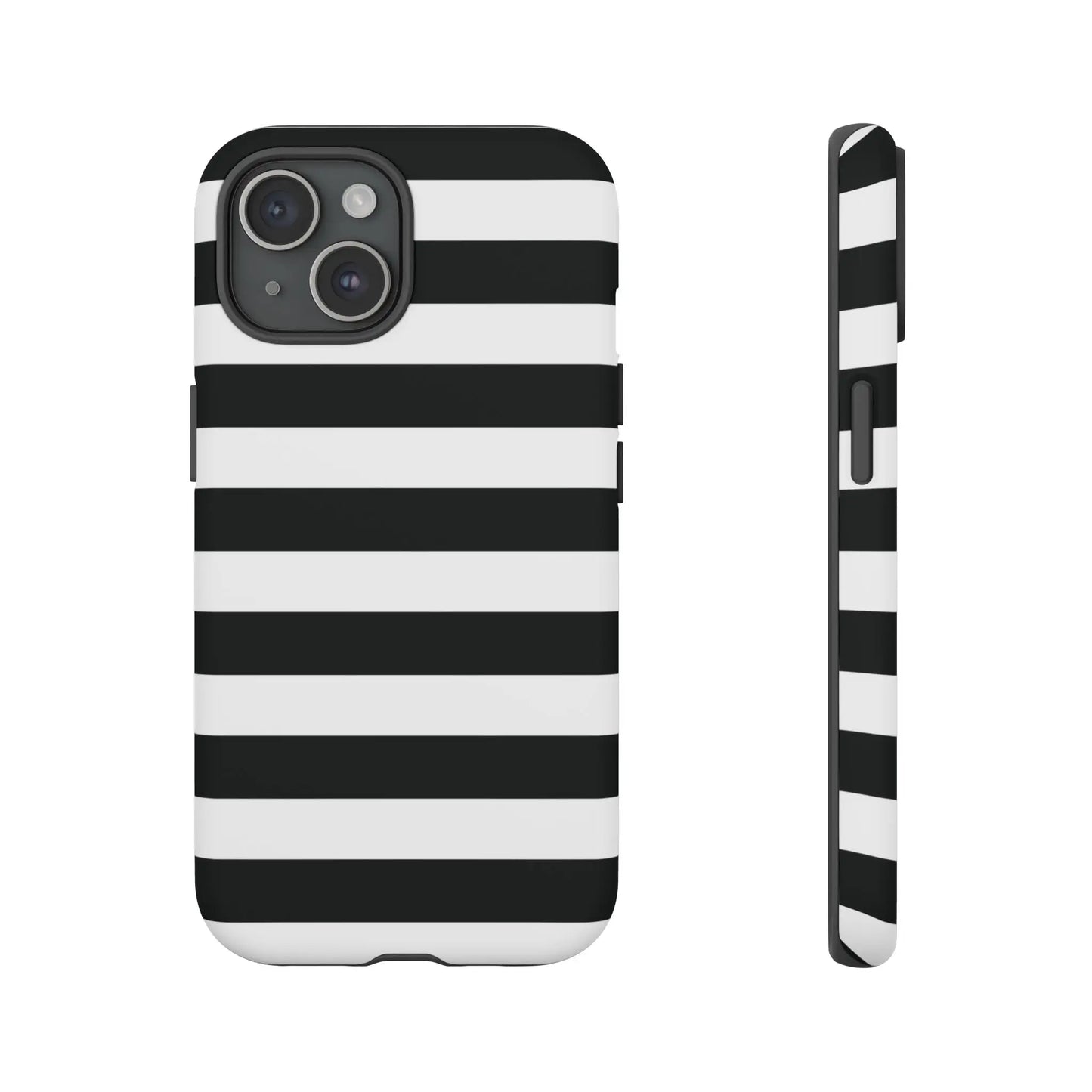 Back side of black white stripe phone case with bold horizontal stripes for iphone samsung s and google pixel phones