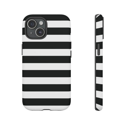 Back side of black white stripe phone case with bold horizontal stripes for iphone samsung s and google pixel phones