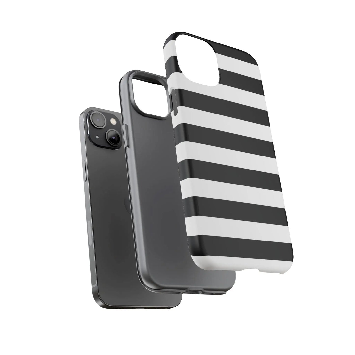 Black white stripe phone case for iphone samsung and google pixel with bold horizontal stripes on the back side