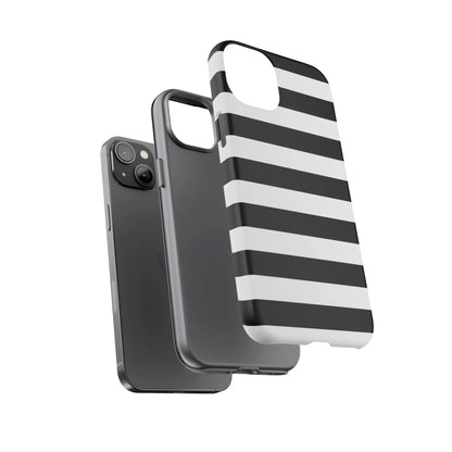 Black white stripe phone case for iphone samsung and google pixel with bold horizontal stripes on the back side