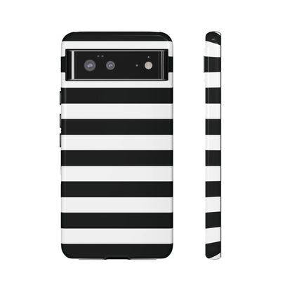 Black white stripe phone case with bold horizontal stripes shown from the back for iPhone Samsung and Google Pixel phones